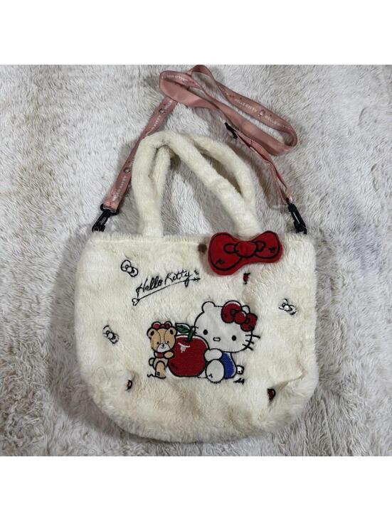 Hello Kitty Other - Sanrio Hello Kitty Plush Faux Fur Tote Bag Pink Strap Apple Teddy Bear